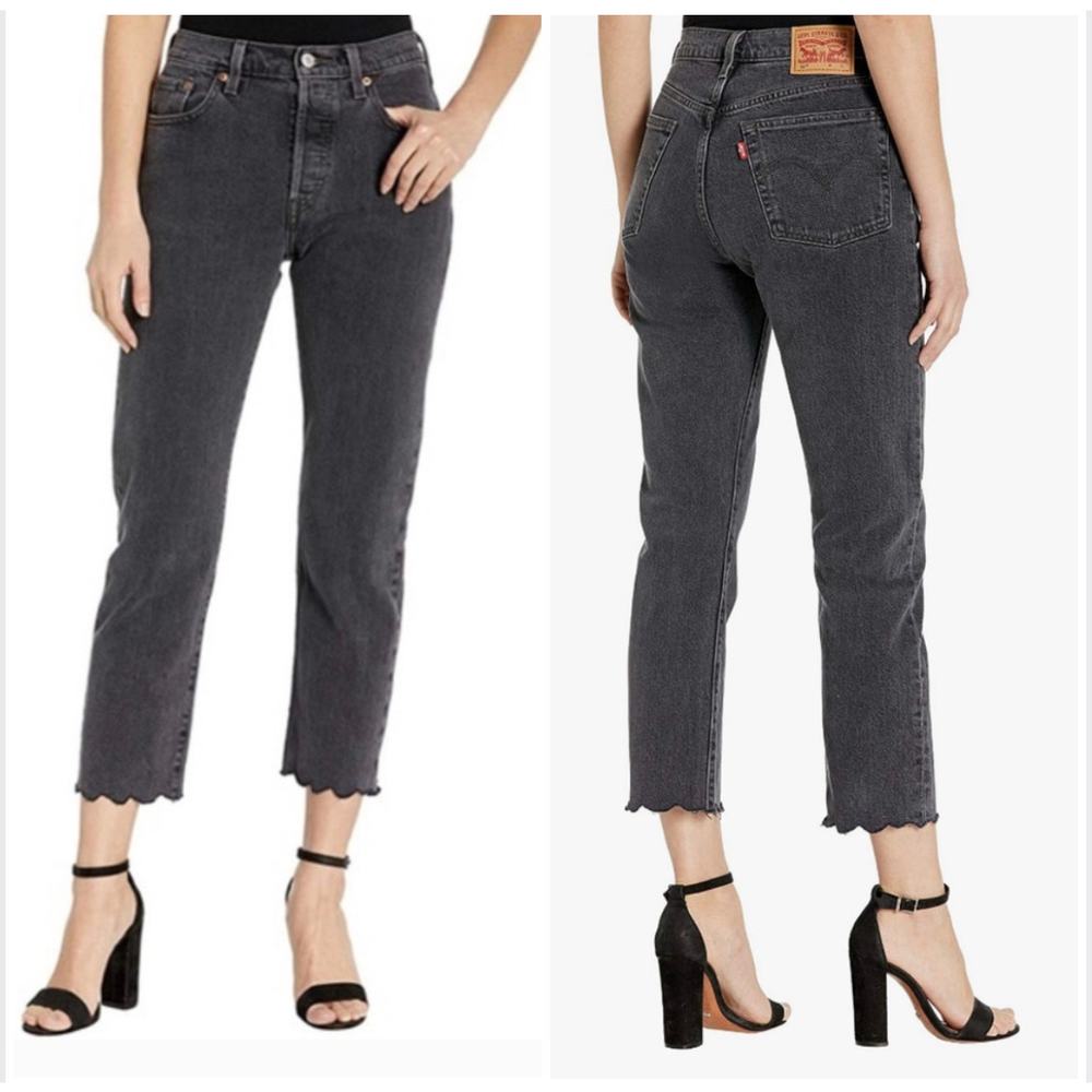 Levis 501 Original Crop Jeans Sz 29x26 Lady Crush Black Straight High Rise